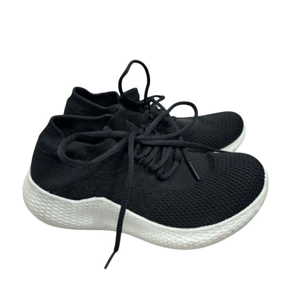 J/Slides Sneakers Womens Size‎ 5.5 Black Stretch Knit Upper Lace Up Shoes